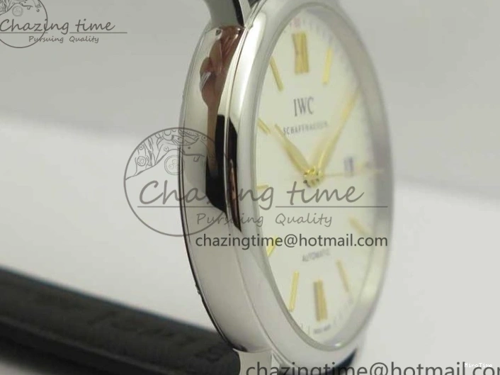 MIROTIME 0106 Affordable Portofino IW356501 SS V3 MK 1:1 Best Edition White Dial Gold Markers On Black Leather Strap MIYOTA 7196